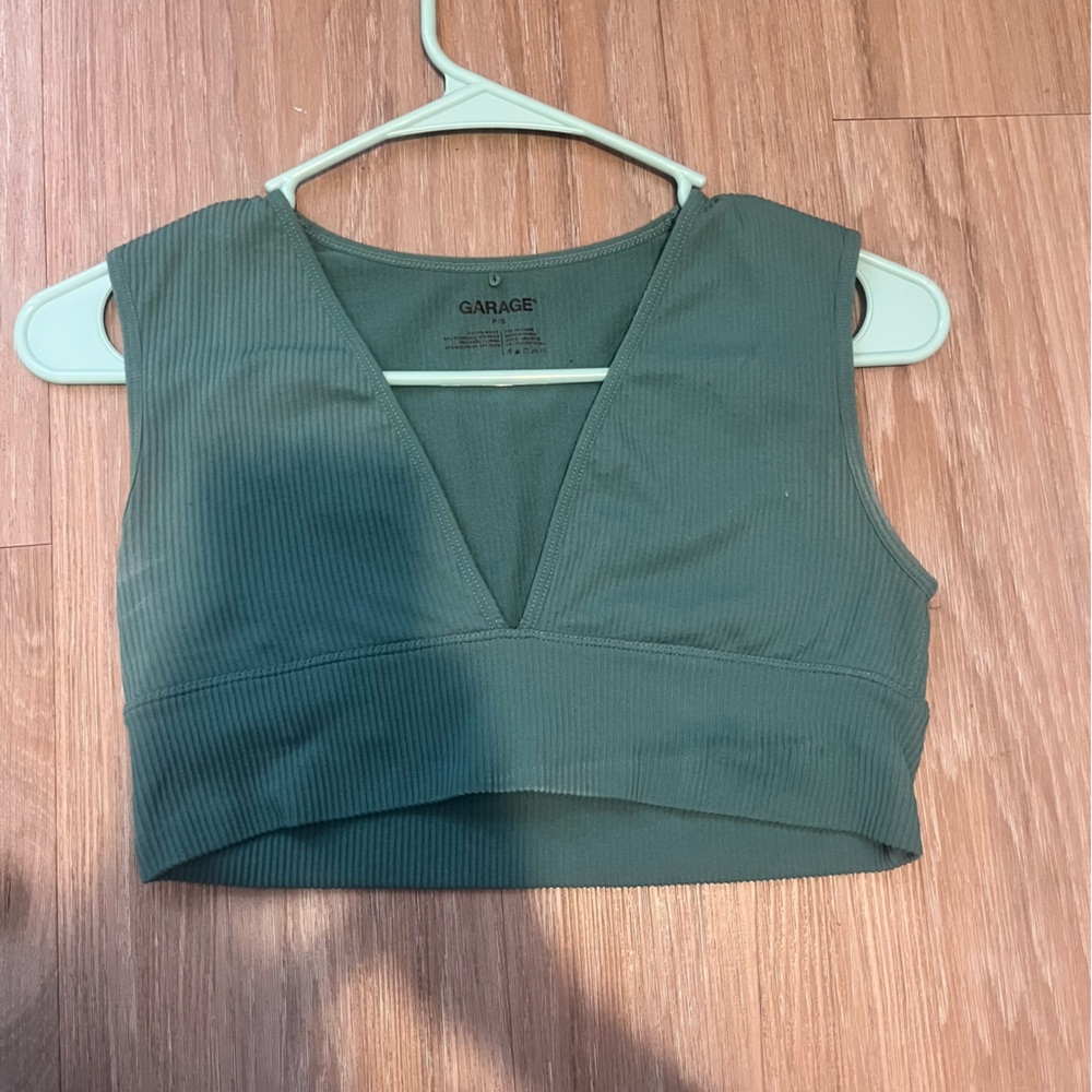 Garage Teal V-Neck Crop Top